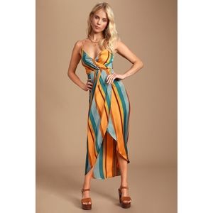 LULUS Jovi Striped Satin Hi-Low Midi Dress